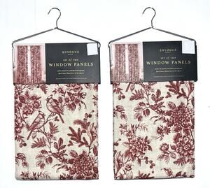 EnVogue Cardinal Curtains Set 4 Panels 37"x84" Winter Floral BRICK RED NWT